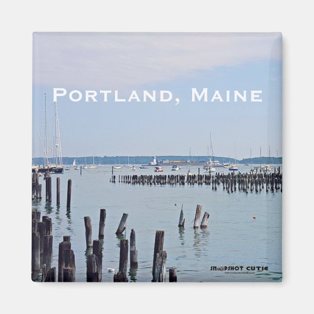 Segelbåtar Kusten i gammal hamn, Portland Maine Magnet (Framsidan)