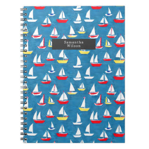 Segelbåtar Mönster Preppy Blue Anteckningsbok