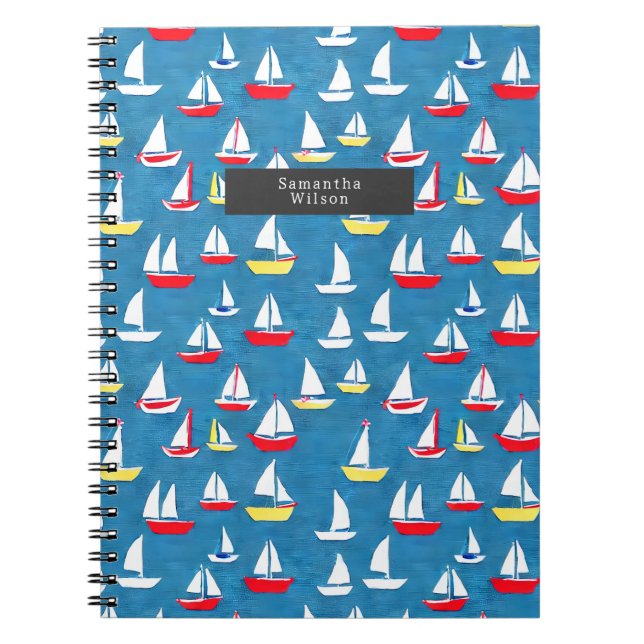 Segelbåtar Mönster Preppy Blue Anteckningsbok (Framsidan)
