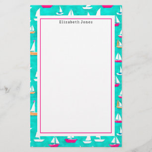 Segelbåtar Mönster Rosa & Aqua Brevpapper