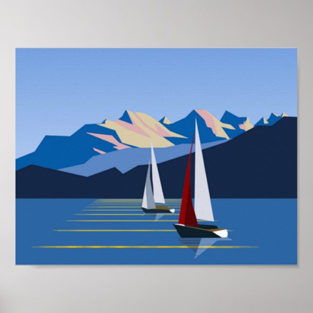 Segelbåtar och berg poster (Framsidan)