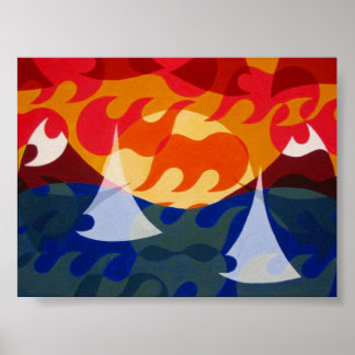 Segelbåtar och berg poster
