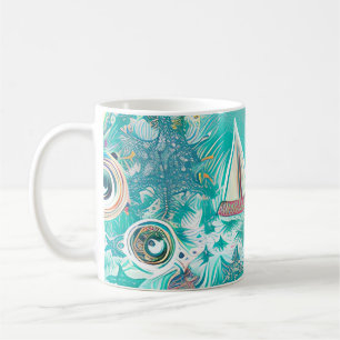 Segelbåtar och havskapare Abstrakt Beachy Art Kaffemugg