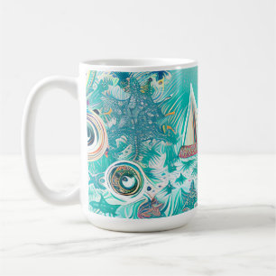 Segelbåtar och havskapare Abstrakt Beachy Art Kaffemugg