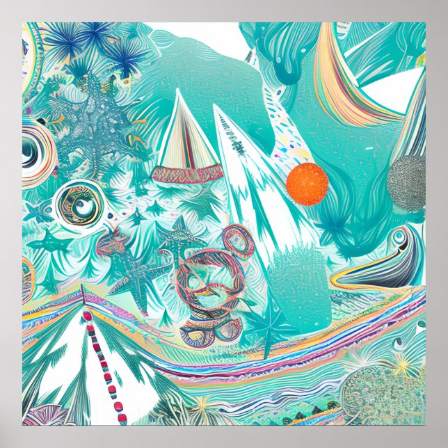 Segelbåtar och havskapare Abstrakt Beachy Art Poster (Framsidan)