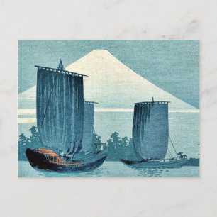 Segelbåtar och Mount Fuji av Uehara, Konen Ukiyoe Vykort