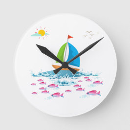 Segelbåtar och rödfisk rund klocka
