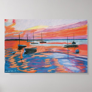 segelbåtar och solnedgång poster