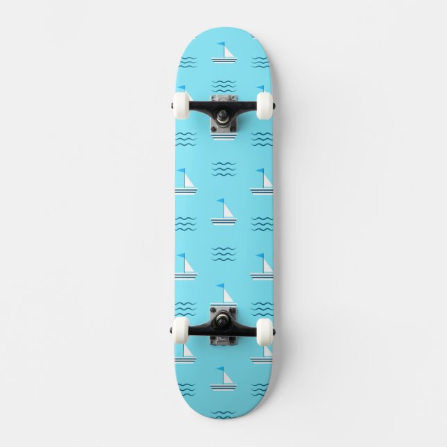 Segelbåtar på blåtthavsmönster mini skateboard bräda 18,5 cm (Framsida)