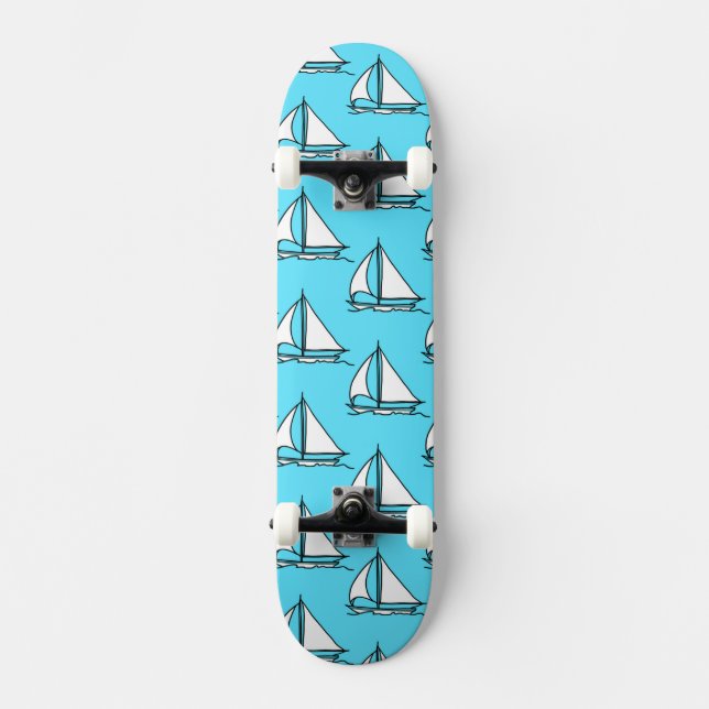 Segelbåtar på blåtthavsmönster mini skateboard bräda 18,5 cm (Framsida)