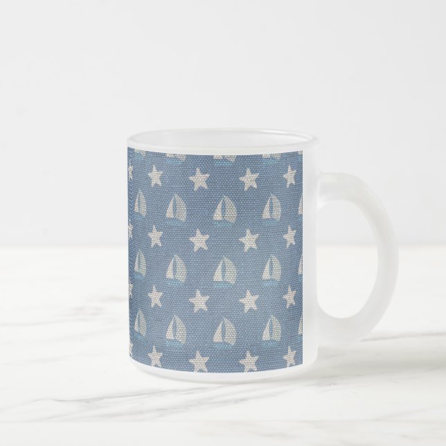 Segelbåtar på Blue Linen Frostad Glasmugg (Höger)