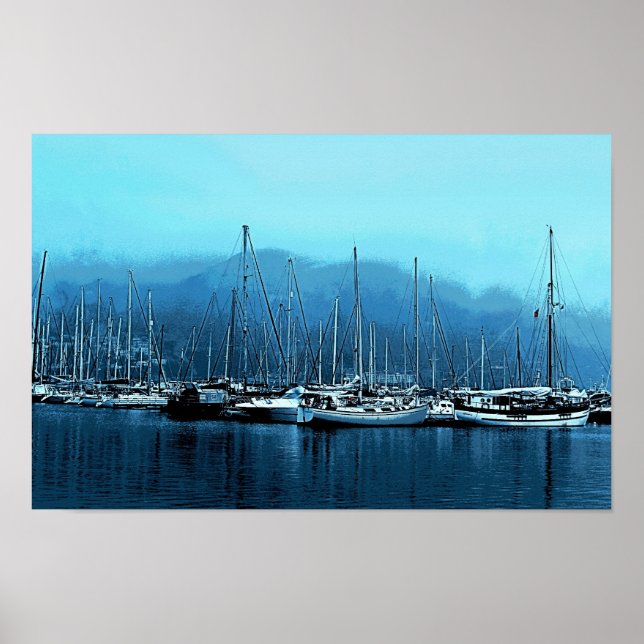 Segelbåtar på en dimmig morgon poster (Framsidan)