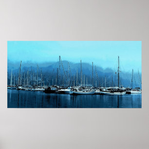 Segelbåtar på en Foggy Morgon Poster