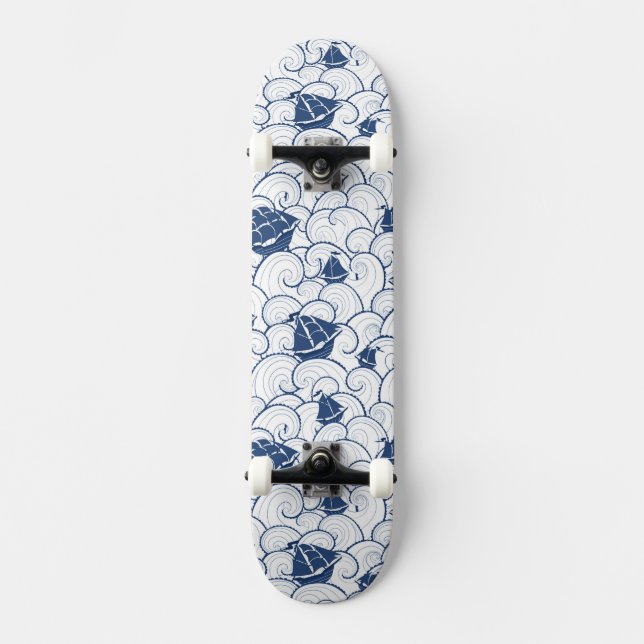 Segelbåtar på havsmönster skateboard bräda 20,5 cm (Framsida)