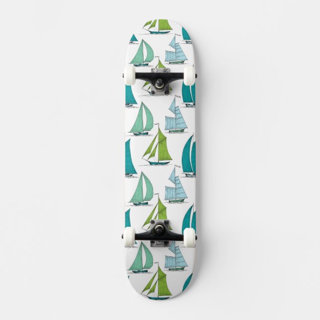 Segelbåtar på vattenmönster skateboard bräda 19,5 cm (Framsida)