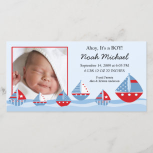Segelbåtar Pojke Birth Annouement Meddelande