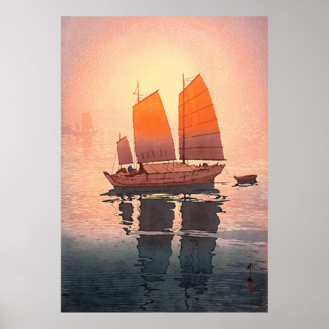 Segelbåtar, segelbåtar, morgon, Yoshida Hiroshi Poster (Framsidan)