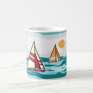 Segelbåtar som seglar under design kaffemugg