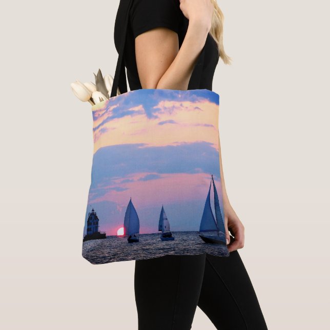 Segelbåtar Sunset Tote Bag Tygkasse (Närbild)