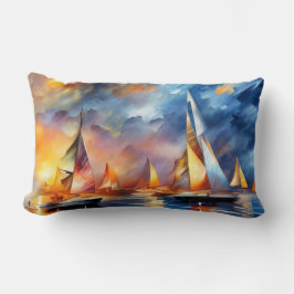 Segelbåtar tävling abstrakt, modern blå röd sol lu lumbarkudde