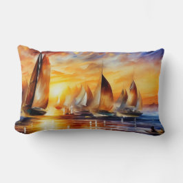 Segelbåtar tävling abstrakt, modern blå röd sol lumbarkudde