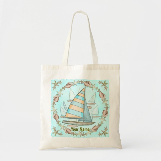 Segelbåtar tote bag tygkasse (Framsidan)