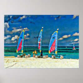 Segelbåtar Tropical Beach Colorful Catamaran Poster