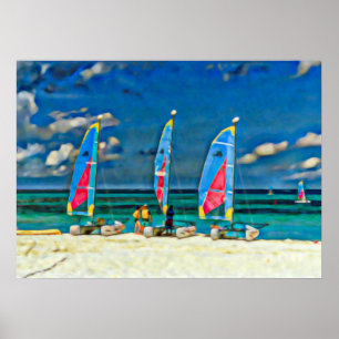 Segelbåtar Tropical Beach Colorful Catamaran Poster