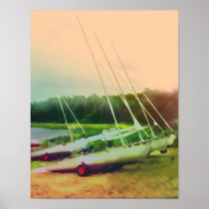 Segelbåtar vid Beach Poster