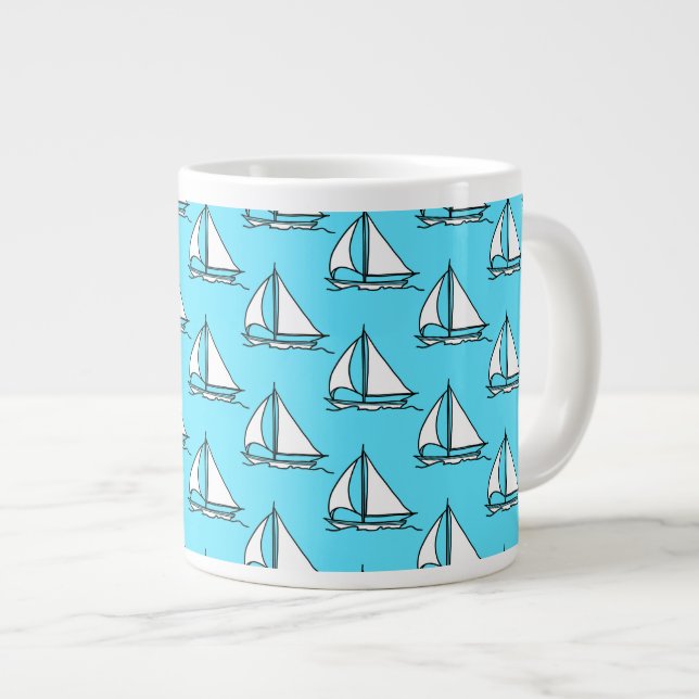 Segelbåtar vid Blå sjön Mönster Jumbo Mugg (Framsida höger)