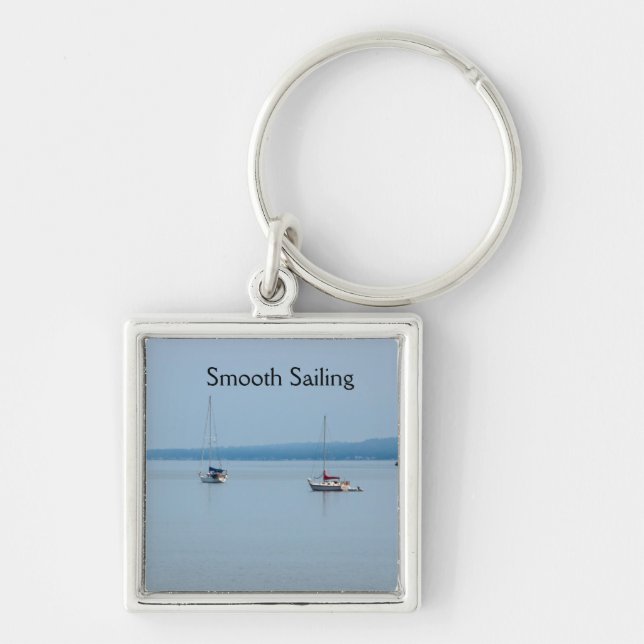 Segelbåtar vid floden fyrkantig silverfärgad nyckelring (Framsidan)