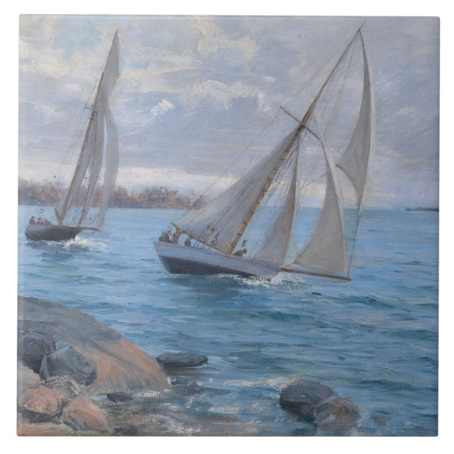 Segelbåtar vid floden kakelplatta (Framsidan)