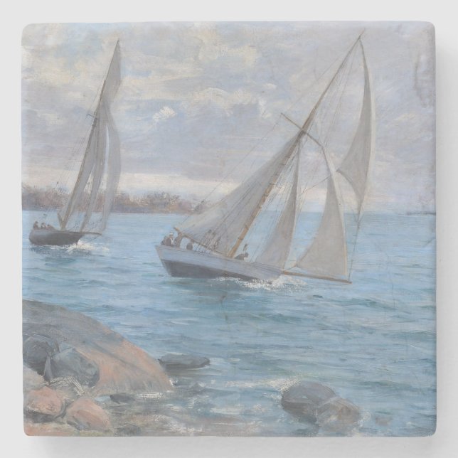 Segelbåtar vid floden stenunderlägg (Framsidan)