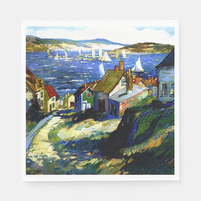 Segelbåtar vid hamnen, konsmålning av bra pappersservett (Framsidan)