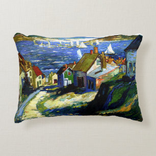 Segelbåtar vid hamnen, konsmålning av bra prydnadskudde