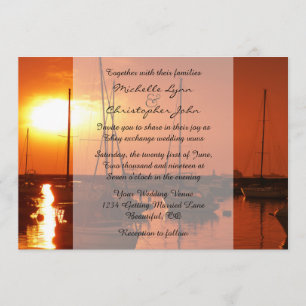 Segelbåtar vid inbjudan till Sunset Beach Wedding
