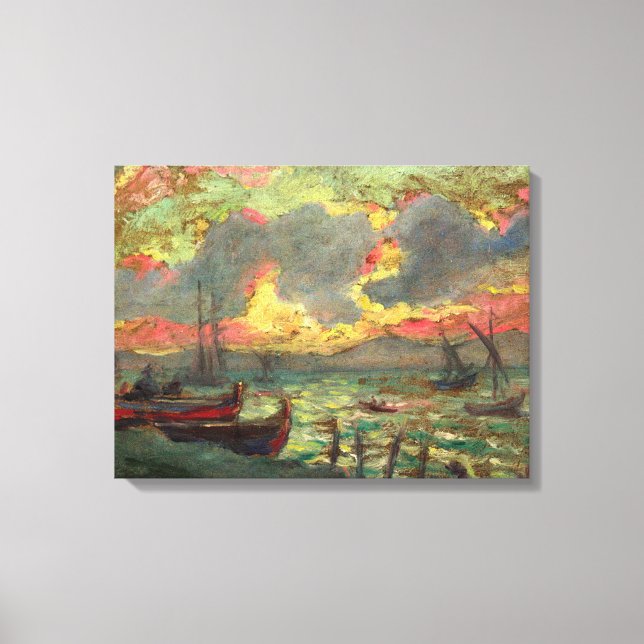 Segelbåtar vid kusten (av Kimon Loghi) Canvastryck (Framsida)