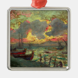 Segelbåtar vid kusten (av Kimon Loghi) Julgransprydnad Metall