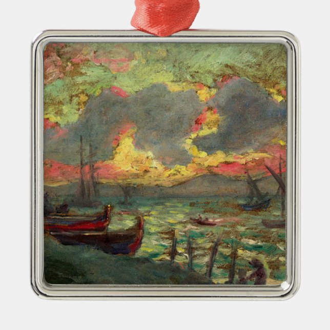 Segelbåtar vid kusten (av Kimon Loghi) Julgransprydnad Metall (Framsidan)