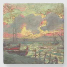 Segelbåtar vid kusten (av Kimon Loghi) Stenunderlägg