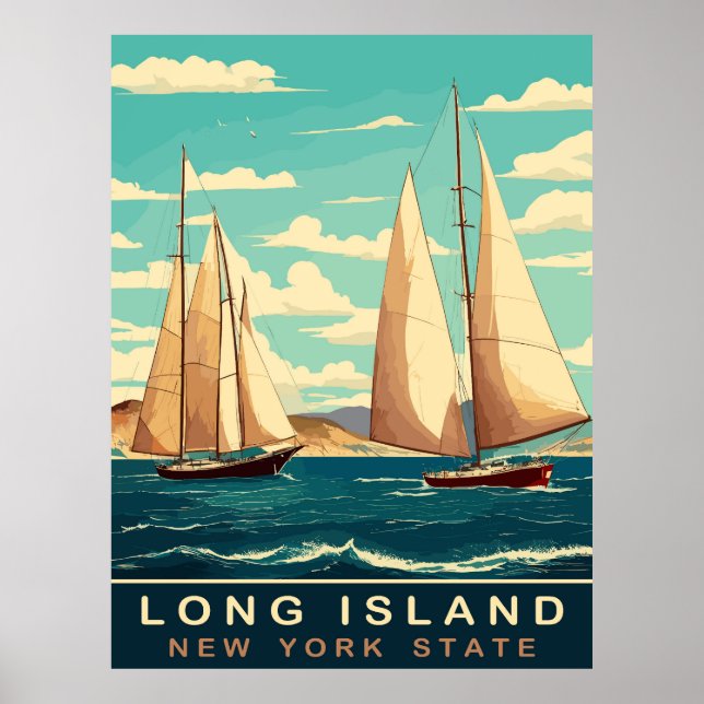 Segelbåtar vid Long Island, NY, Resa Poster (Framsidan)