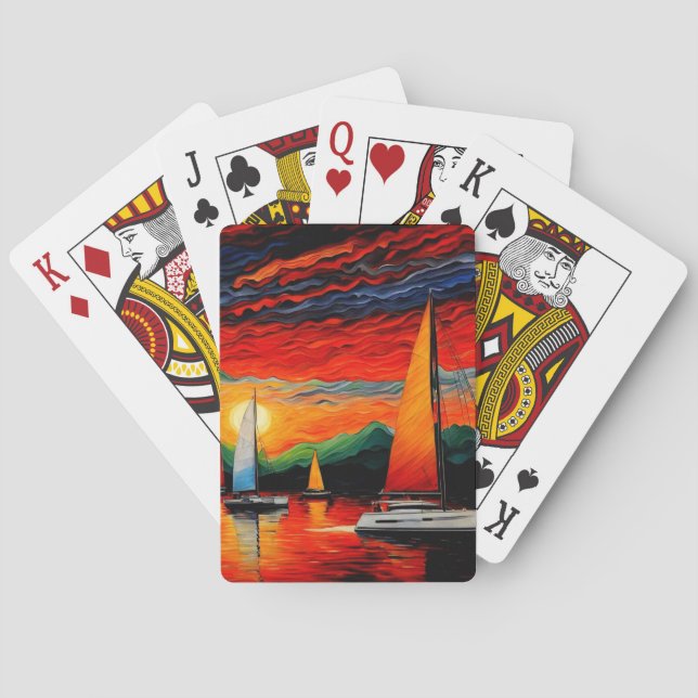 Segelbåtar vid solnedgång 3 casinokort (Baksidan)