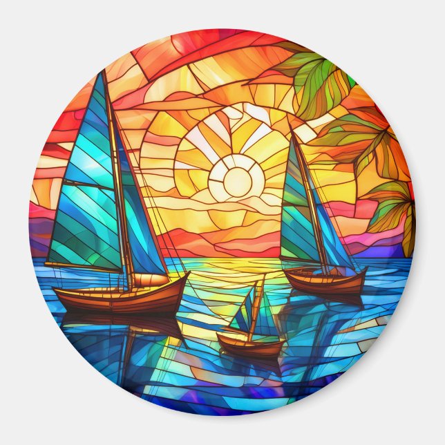 Segelbåtar vid solnedgång magnet (Framsidan)