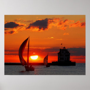 Segelbåtar vid solnedgång poster