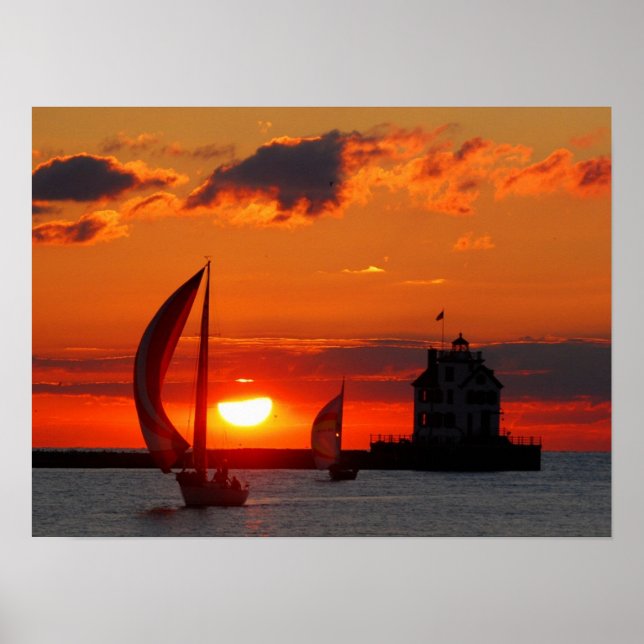 Segelbåtar vid solnedgång poster (Framsidan)