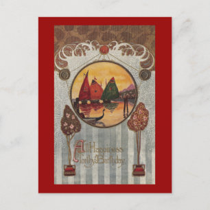 Segelbåtar Vignette Vintage Birthday Vykort