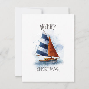Segelbåten god jul Vatten Färg Julkort