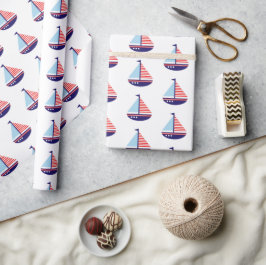 Segelbåten Nautical Red White och Blue Rand Presentpapper