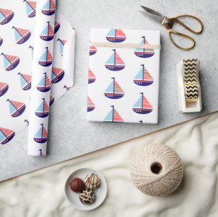 Segelbåten Nautical Red White och Blue Rand Presentpapper
