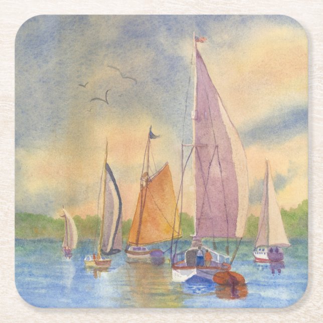 Segelbåten Underlägg, Maine Underlägg Papper Kvadrat (Framsidan)